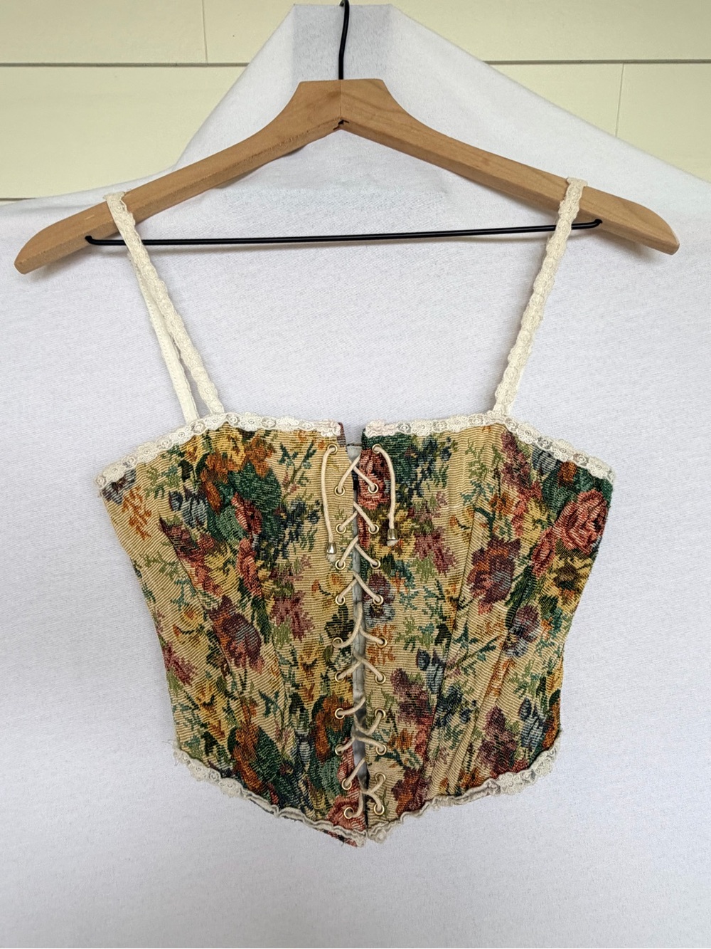 Finesse Floral Tapestry Lace Up Corset Top Cottagecore Coquette Size Small